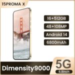 Nawfait 15 ProMa x Smartphone, 16+512GB Unlocked Phone, Android 13.0, 48+108MP Zoom Camera, Mobile Phone with Build-in Pen,Long Battery Life 6800mAh, Dual SIM, 6.7“ HD Screen,5G/4G (Gold) - Image 2
