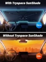 2026 TrySpace Car Windshield Sun Shade Umbrella - [Silver Heat Shield & UV Reflective] Protector for Cars, Universal Fit Medium (56"x31") | 25°F Cooler, Friendly Vinyl Coatings Medium - Image 3