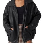 AUTOMET Women's Oversized Faux Leather Jacket - Fall Motorcycle Style Coat with Zipper Closure