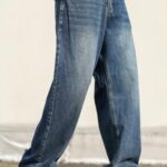 Men's Baggy Hip Hop Jeans Wide Leg Skater Denim Pants Casual Loose Fit Long Trousers Streetwear