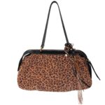 Luxury Leopard Print Genuine Suede Handbag, Brown Leather Trim, Shoulder Strap, Tassel Detail, Fashion Crossbody Purse
