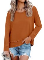 Women's Long Sleeve T-Shirts Solid Color Loose Fit Cute Basic Flowy Tops Spring Fall Casual Blouse - Image 4