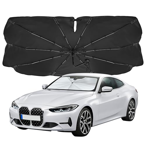 Version 1.0.0 EcoNour Umbrella Windshield Sun Shade for Car | Foldable Umbrella Sun Shield | UV & Heat Protection for Front Window Shade with Storage Pouch | Fits Sedans Truck & SUVs | Medium 57"x 33" Visit the EcoNour Store - Image 1