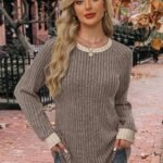 WIHOLL Long Sleeve Shirts for Women Lightweight Sweaters Fall Outfits 2025 Color Block Winter Clothing Dressy Casual Soft