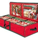 ZOBER Gift Wrapping Paper Organizer Storage - 40" Gift Wrap Storage Containers With Interior Pockets For Bows, Tags & Ribbons - Wrapping Paper Holder, Waterproof, Fits 24 Standard Rolls, Red