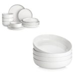 MALACASA Plates and Bowls Sets, 12 Pieces Modern Porcelain Dinnerware Set for 4 White Kitchen Dinner Dining Ware Set wtih Black Rim Ceramic Dishware Dishes Microwave and Dishwasher Safe, Series LUNA - Image 7