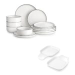 MALACASA Plates and Bowls Sets, 12 Pieces Modern Porcelain Dinnerware Set for 4 White Kitchen Dinner Dining Ware Set wtih Black Rim Ceramic Dishware Dishes Microwave and Dishwasher Safe, Series LUNA - Image 3