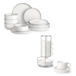 MALACASA Plates and Bowls Sets, 12 Pieces Modern Porcelain Dinnerware Set for 4 White Kitchen Dinner Dining Ware Set wtih Black Rim Ceramic Dishware Dishes Microwave and Dishwasher Safe, Series LUNA - Image 6