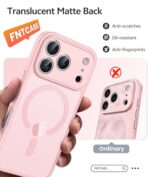 FNTCASE for iPhone 17 Pro-Max Case: [Compatible with Magsafe] Translucent Matte Cases with [Full Camera Protection] [Screen Protector] Military Grade Shockproof Protective Phone Cover - Light Pink