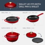Best Choice Products Non-Stick Pot & Pan Cookware Set, Cast Iron, 2Qt Skillet W/Lid, 10" Grill Or Griddle Pan W/Press, 6Qt Enameled Dutch Oven, Non-toxic, For Cooking & Grilling - Red - Image 7