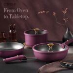 CAROTE 21pcs Pots and Pans Set, Nonstick Cookware Set Detachable Handle, Induction Kitchen Cookware Sets Non Stick with Removable Handle, RV Cookware Set, Gold and Purple - Image 4