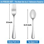 16 Pcs Forks and Spoons Silverware Set,Food Grade Stainless Steel Flatware Cutlery Set for Home,Kitchen and Restaurant,Mirror Polished,Dishwasher Safe - 8 Dinner Fork(8 inch) and 8 Teaspoon(6.5 inch) - Image 2