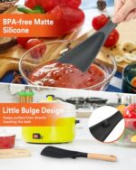Cooking Spoon for Nonstick Cookwares, Great for Cooking and Serving Sturdy BPA-Free Matte Silicone, Wood Handle Spoon for Mixing, Scoop, and Scrape (Black & Grey, 11.4 inch) - Image 7