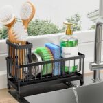 Cisily Sponge Holder for Kitchen Sink, Sink Caddy Organizer with High Brush Holder, Kitchen Countertop Organizers and Storage Essentials, Rustproof 304 Stainless Steel (Black, 9.25″) - Image 4