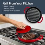 Best Choice Products Non-Stick Pot & Pan Cookware Set, Cast Iron, 2Qt Skillet W/Lid, 10" Grill Or Griddle Pan W/Press, 6Qt Enameled Dutch Oven, Non-toxic, For Cooking & Grilling - Red - Image 5