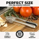 Zulay Kitchen Premium Garlic Press Set - Rust Proof Professional Garlic Mincer Tool - Easy-Squeeze, Easy-Clean with Soft, Ergonomic Handle - Silicone Garlic Peeler & Brush (Silver) - Image 3