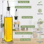 17oz Olive Oil Dispenser Bottle, 500ml Oil & Vinegar Cruet with 2 Stainless Steel Pourers, 2 Labels,1 Brush and 1 Funnel for Kitchen - Image 5