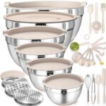 Mixing Bowls with Airtight Lids Set, 26PCS Stainless Steel Khaki Bowls with Grater Attachments, Non-Slip Bottoms & Kitchen Gadgets Set, Size 7, 4, 2.5, 2.0,1.5, 1QT, Great for Mixing & Serving - Image 5