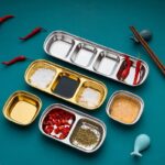 SOUJOY 4 Pcs Stainless Steel Sauce Dish, Divided Seasoning Sauces Dip Bowl, 1/2/3/4 Compartment Korean Ketchup Sauce Bowl, Vinegar Soy Spice Condiment Tray for Home Restaurant - Image 5