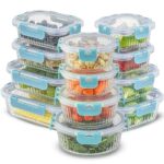 JoyJolt 24pc Borosilicate Glass Storage Containers with Lids | 12 Airtight/Freezer Safe Food Storage Containers for Pantry and Kitchen | Meal Prep Container for Lunch | Glass Tupperware Set